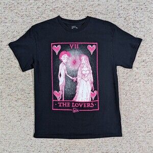 Corpse Bride Lovers T-Shirt Tarot Card Black MED Pink Graphic Tim Burton Tee